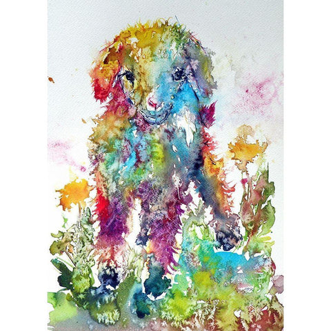 Goat in Grass White Modern Wood Framed Art Print by Kovacs, Anna Brigite