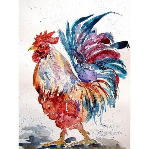 Rooster Walking White Modern Wood Framed Art Print by Kovacs, Anna Brigite