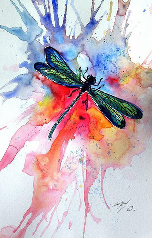 Dragonfly II White Modern Wood Framed Art Print with Double Matting by Kovacs, Anna Brigite