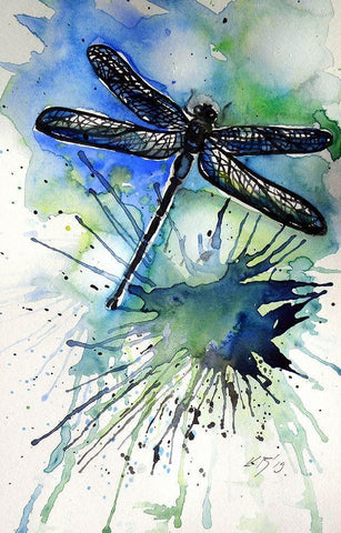 Dragonfly White Modern Wood Framed Art Print with Double Matting by Kovacs, Anna Brigite