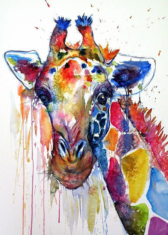 Smiling Giraffe White Modern Wood Framed Art Print with Double Matting by Kovacs, Anna Brigite