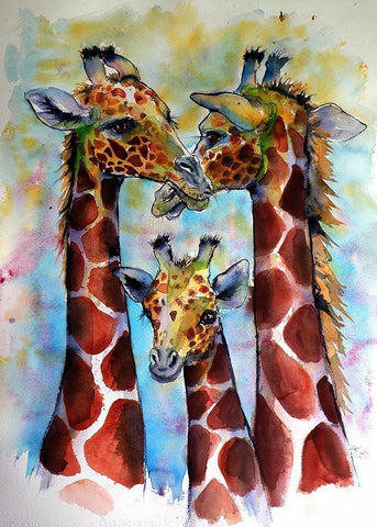 Three Giraffes Black Ornate Wood Framed Art Print with Double Matting by Kovacs, Anna Brigite