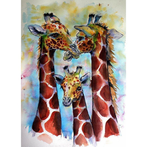Three Giraffes White Modern Wood Framed Art Print by Kovacs, Anna Brigite