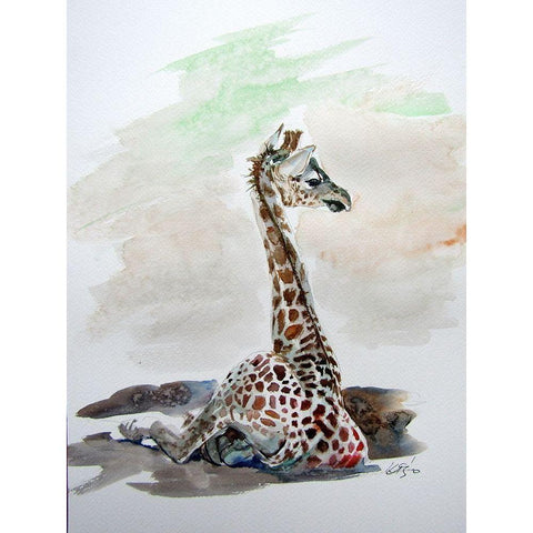 Sitting Giraffe Black Modern Wood Framed Art Print by Kovacs, Anna Brigite