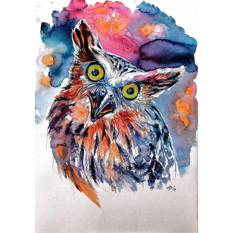 Owl Black Modern Wood Framed Art Print with Double Matting by Kovacs, Anna Brigite