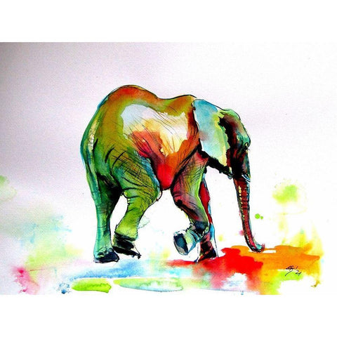 Colorfull Elephant Alone Gold Ornate Wood Framed Art Print with Double Matting by Kovacs, Anna Brigite
