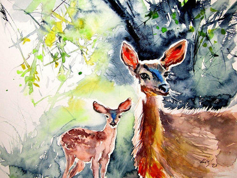 Deer in the Sun II White Modern Wood Framed Art Print with Double Matting by Kovacs, Anna Brigite