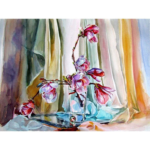 Magnolia Still Life Black Modern Wood Framed Art Print by Kovacs, Anna Brigite