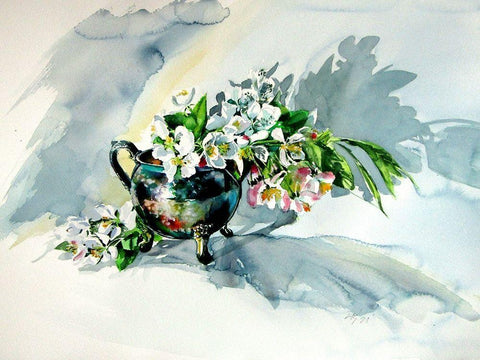 Still Life with Floral White Modern Wood Framed Art Print with Double Matting by Kovacs, Anna Brigite