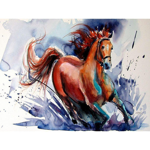 Running Horse Black Modern Wood Framed Art Print with Double Matting by Kovacs, Anna Brigite