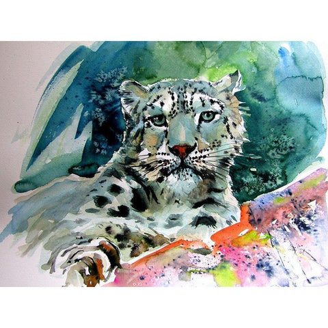 Snow Leopard Black Modern Wood Framed Art Print by Kovacs, Anna Brigite