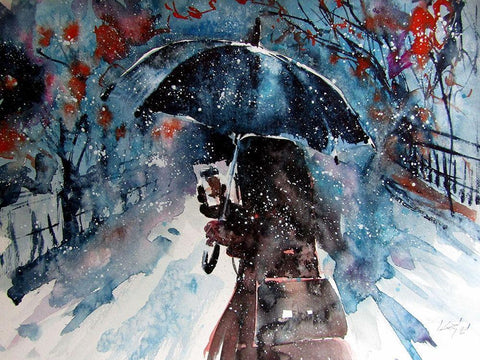 Winter Time With Coffee Black Ornate Wood Framed Art Print with Double Matting by Kovacs, Anna Brigite