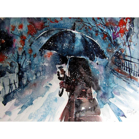 Winter Time With Coffee Black Modern Wood Framed Art Print by Kovacs, Anna Brigite