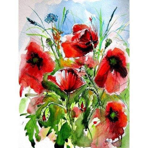 Red Poppies Black Modern Wood Framed Art Print with Double Matting by Kovacs, Anna Brigite