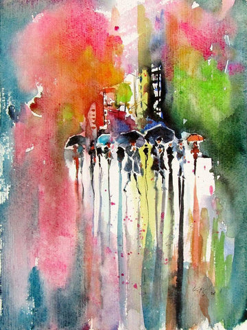 Rain II White Modern Wood Framed Art Print with Double Matting by Kovacs, Anna Brigite