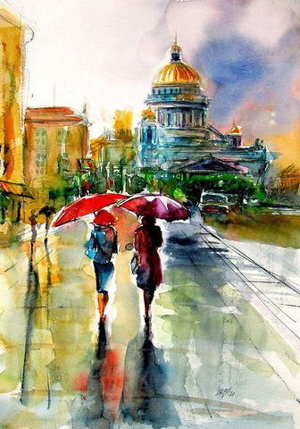 Rainy Days Black Ornate Wood Framed Art Print with Double Matting by Kovacs, Anna Brigite