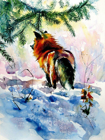 Red Fox White Modern Wood Framed Art Print with Double Matting by Kovacs, Anna Brigite
