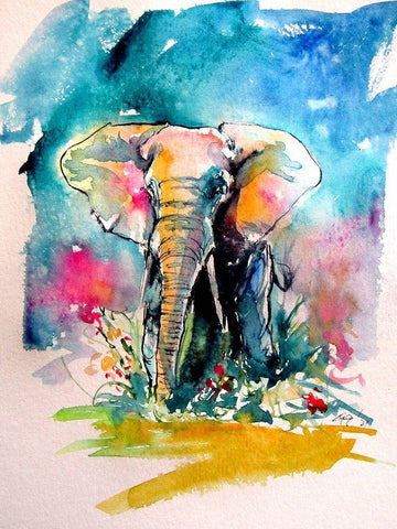 Elephant White Modern Wood Framed Art Print with Double Matting by Kovacs, Anna Brigite
