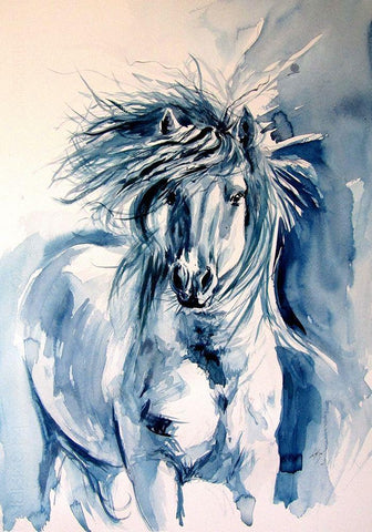 Horse White Modern Wood Framed Art Print with Double Matting by Kovacs, Anna Brigite