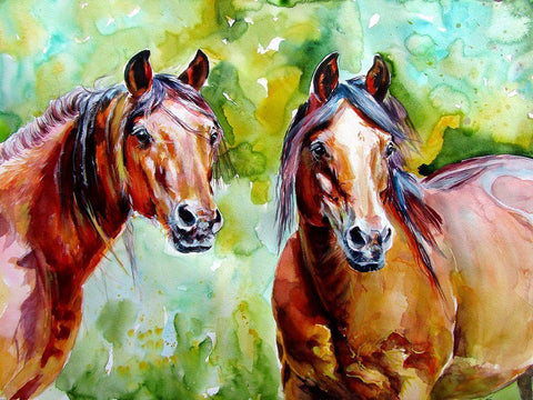 Horse Friendship White Modern Wood Framed Art Print with Double Matting by Kovacs, Anna Brigite