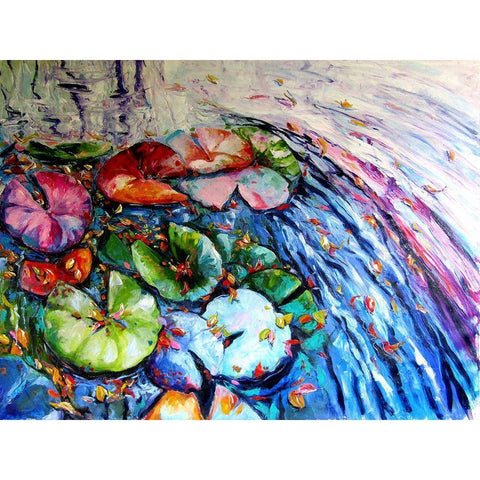 Autumn and Water Lillies Black Modern Wood Framed Art Print with Double Matting by Kovacs, Anna Brigite