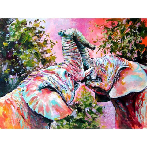 Happy Elephants Black Modern Wood Framed Art Print with Double Matting by Kovacs, Anna Brigite