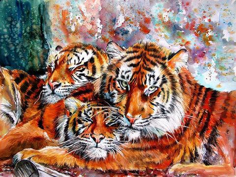 Tigers Black Ornate Wood Framed Art Print with Double Matting by Kovacs, Anna Brigite