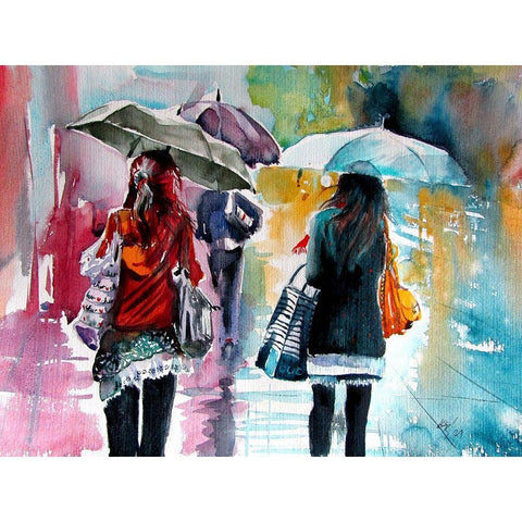 Rainy Day with Umbrellas II Black Modern Wood Framed Art Print with Double Matting by Kovacs, Anna Brigite
