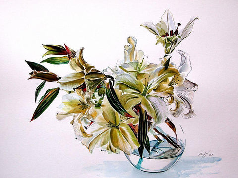 Bouquet of Lilly White Modern Wood Framed Art Print with Double Matting by Kovacs, Anna Brigite