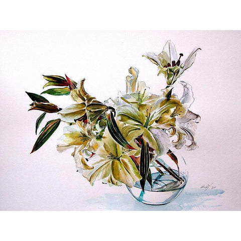 Bouquet of Lilly White Modern Wood Framed Art Print by Kovacs, Anna Brigite