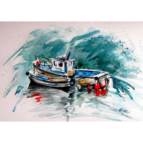 Shore with Boats White Modern Wood Framed Art Print by Kovacs, Anna Brigite