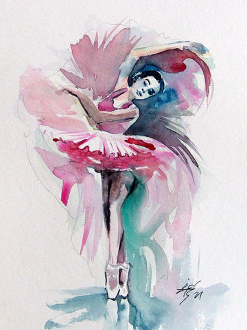 Ballerina in Pink I White Modern Wood Framed Art Print with Double Matting by Kovacs, Anna Brigite