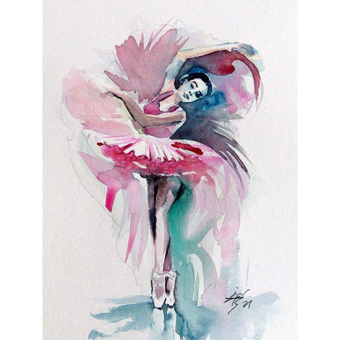 Ballerina in Pink I Black Modern Wood Framed Art Print with Double Matting by Kovacs, Anna Brigite