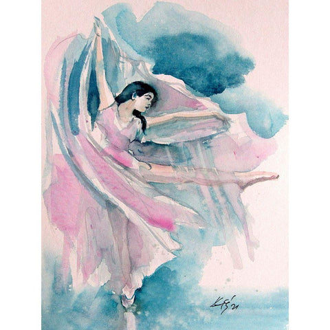 Ballerina in Pink II White Modern Wood Framed Art Print by Kovacs, Anna Brigite