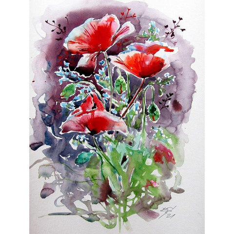 Beautiful Red Poppies Black Modern Wood Framed Art Print by Kovacs, Anna Brigite