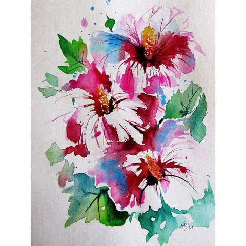 Three Florals White Modern Wood Framed Art Print by Kovacs, Anna Brigite