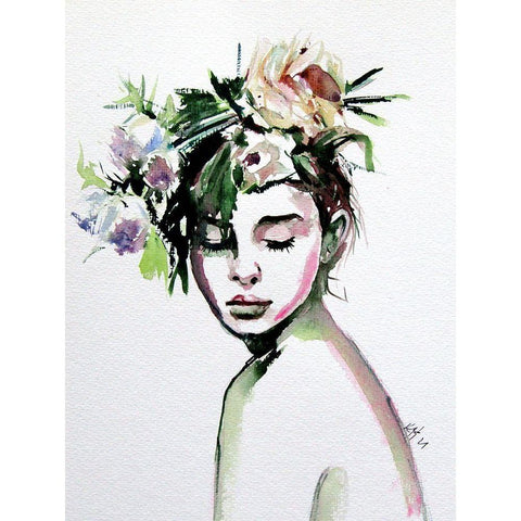 Beauty with Florals Black Modern Wood Framed Art Print by Kovacs, Anna Brigite