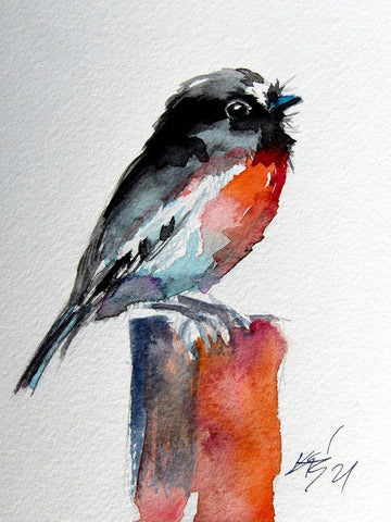 Little Bird White Modern Wood Framed Art Print with Double Matting by Kovacs, Anna Brigite