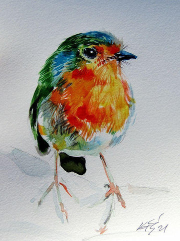 Little Bird II White Modern Wood Framed Art Print with Double Matting by Kovacs, Anna Brigite