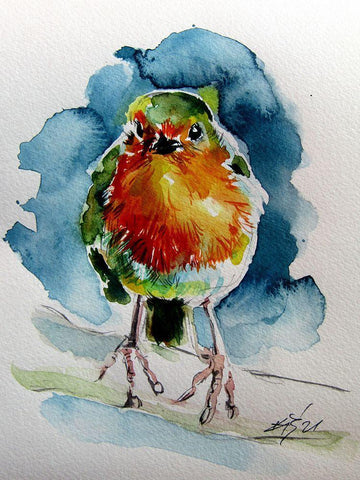 Nice Robin White Modern Wood Framed Art Print with Double Matting by Kovacs, Anna Brigite