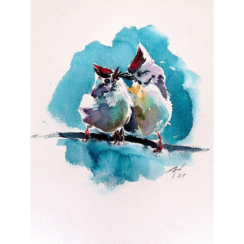 Cute Birds White Modern Wood Framed Art Print by Kovacs, Anna Brigite
