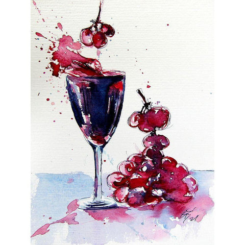 Wine and Grapes White Modern Wood Framed Art Print by Kovacs, Anna Brigite