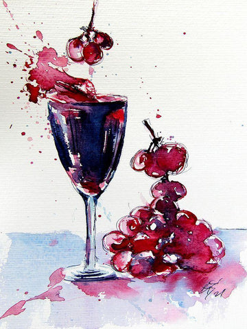 Wine and Grapes White Modern Wood Framed Art Print with Double Matting by Kovacs, Anna Brigite