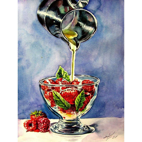 Still Life with Strawberries and Cream Gold Ornate Wood Framed Art Print with Double Matting by Kovacs, Anna Brigite