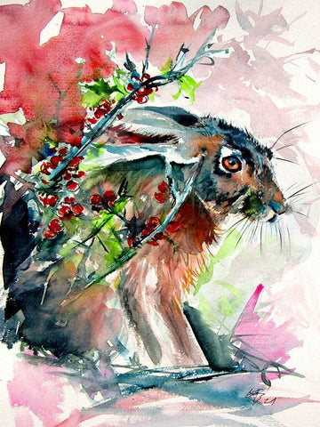 Rabbit in the Grass II White Modern Wood Framed Art Print with Double Matting by Kovacs, Anna Brigite