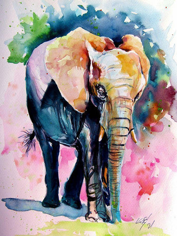 Elephant Alone Black Ornate Wood Framed Art Print with Double Matting by Kovacs, Anna Brigite