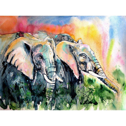 Elephants Together Black Modern Wood Framed Art Print with Double Matting by Kovacs, Anna Brigite