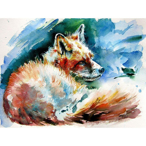 Red Fox Resting White Modern Wood Framed Art Print by Kovacs, Anna Brigite