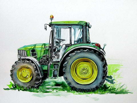 Green Tractor Black Ornate Wood Framed Art Print with Double Matting by Kovacs, Anna Brigite