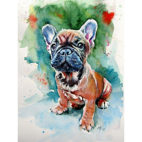 French Bulldog Puppy Gold Ornate Wood Framed Art Print with Double Matting by Kovacs, Anna Brigite